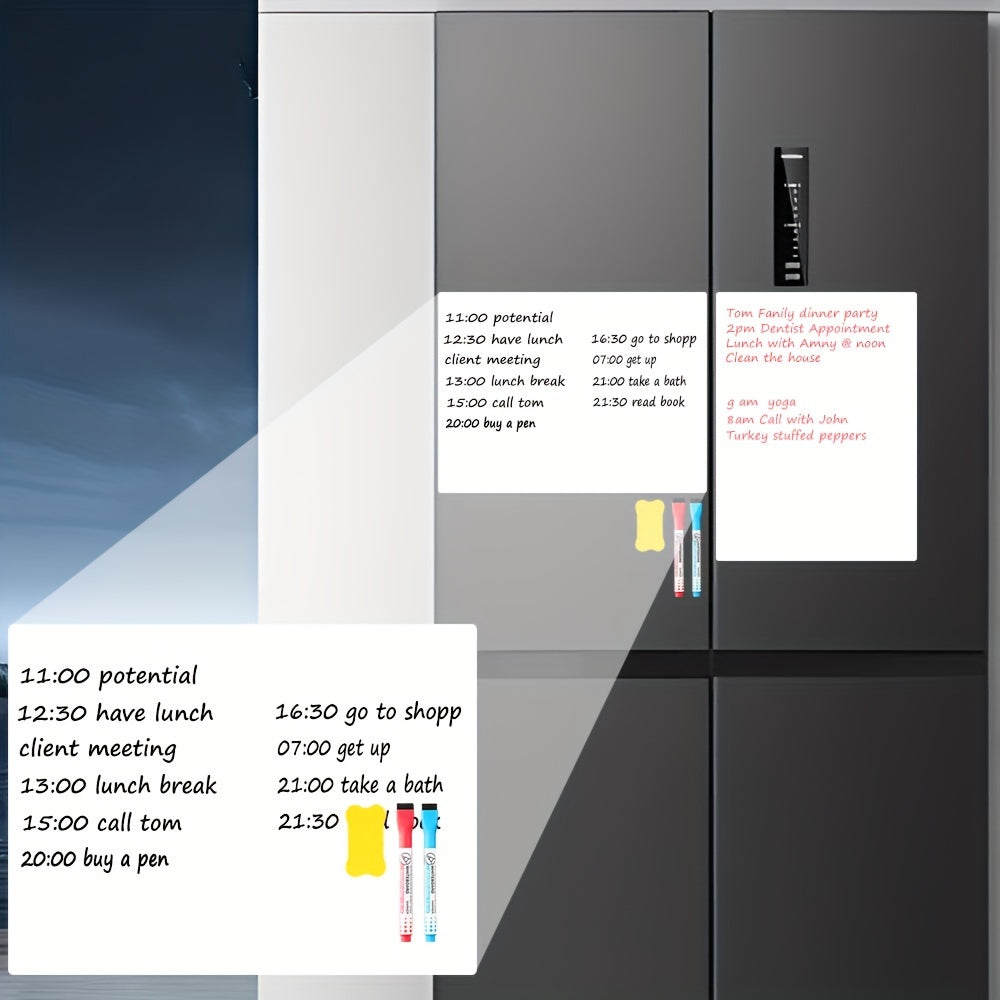 2 Refrigerator Magnetic Dry Erase Pads - Erasable Magnetic Whiteboard, 2 Marker Pens And 1 Eraser Flexible Magnetic Blank Notebook, Suitable For Home Kitchen Shelf Storage And Office Use