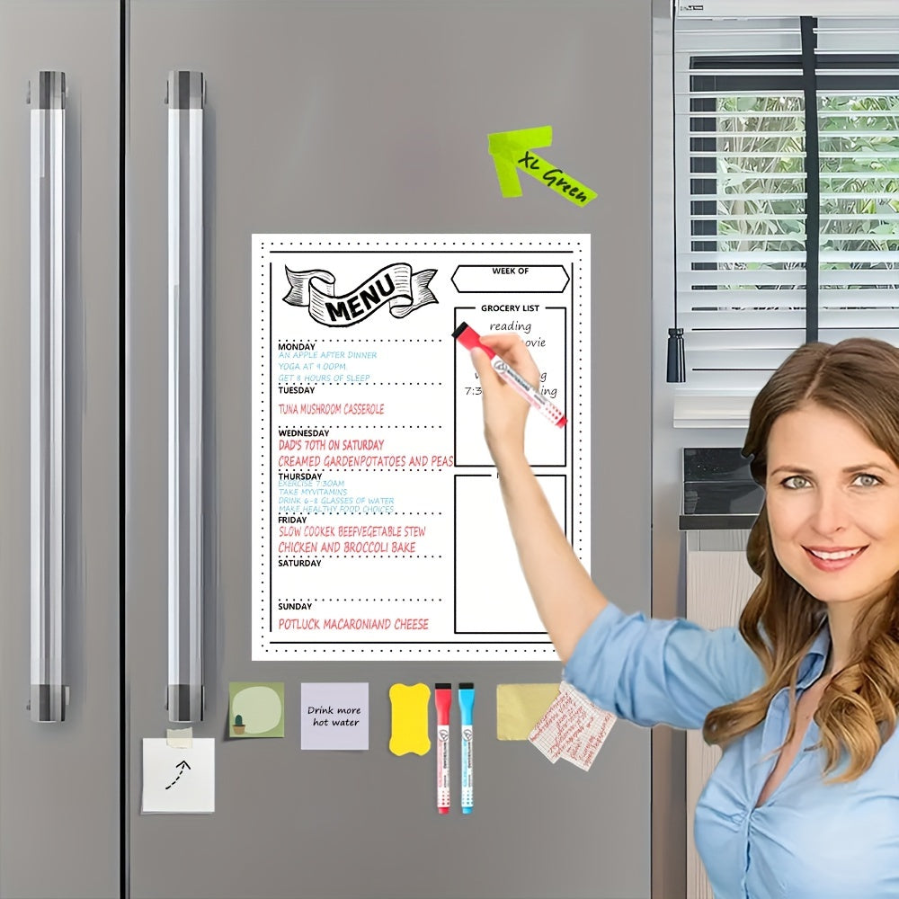 Refrigerator Magnetic Dry Wipe Menu Board With 2 Marker Pens And Large Eraser, Refrigerator Magnetic Dining Schedule 15.7 \