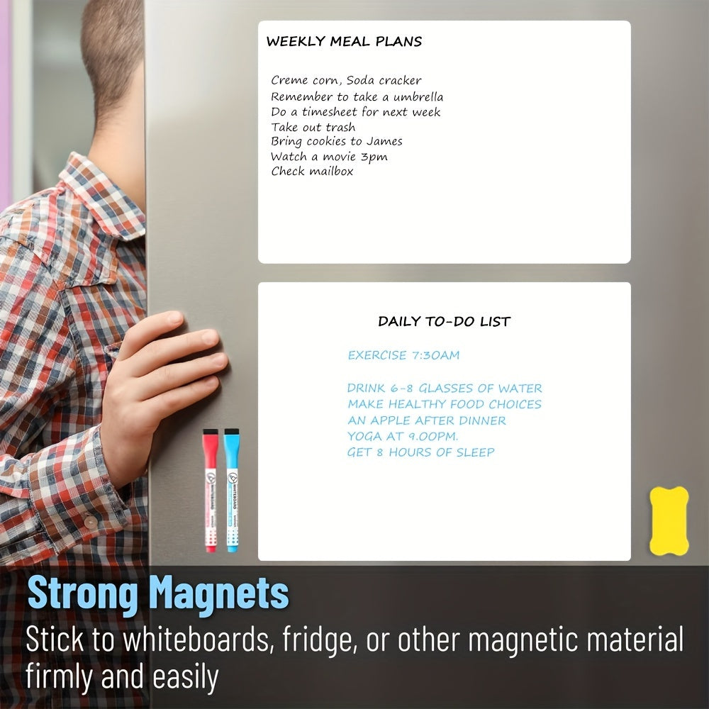 2 Refrigerator Magnetic Dry Erase Pads - Erasable Magnetic Whiteboard, 2 Marker Pens And 1 Eraser Flexible Magnetic Blank Notebook, Suitable For Home Kitchen Shelf Storage And Office Use