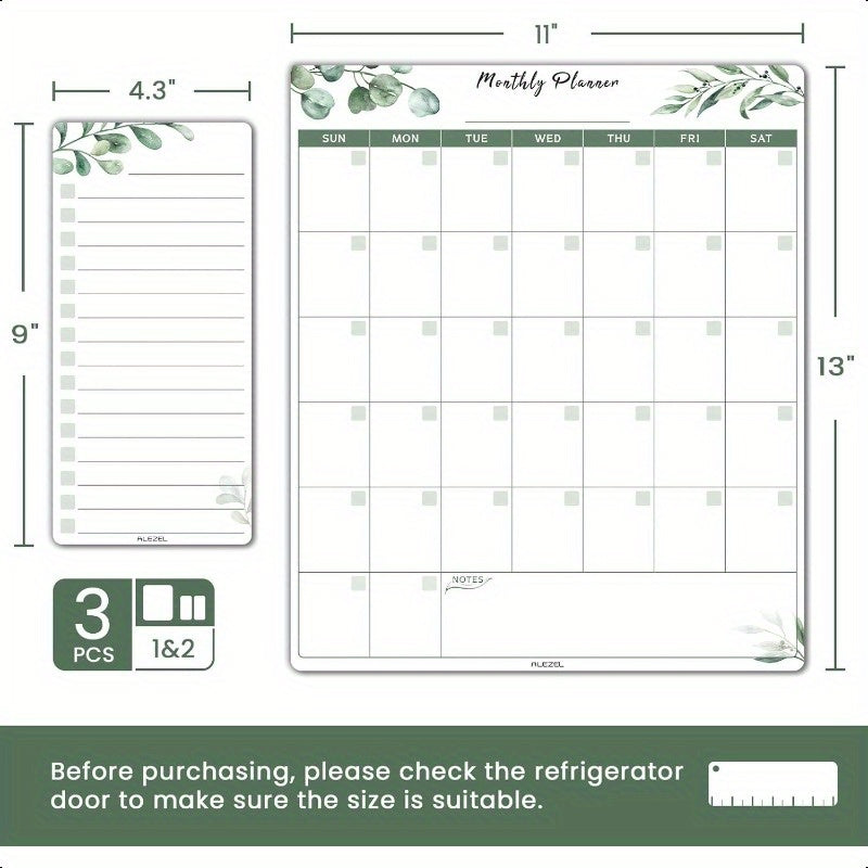 Dry Erase Calendar for Refrigerator Greenery Magnetic Fridge Calendar Whiteboard Set of Vertical Monthly Dry Erase Calendar for Fridge and 2 List Board 4 Markers + Eraser