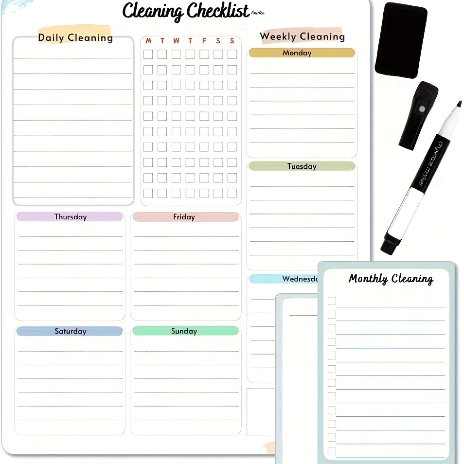 Cleaning Checklist Dry Erase Magnetic Whiteboard For Refrigerator | Daily, Weekly And Monthly Cleaning Chores Planner| Cleaning List Schedule For Adults