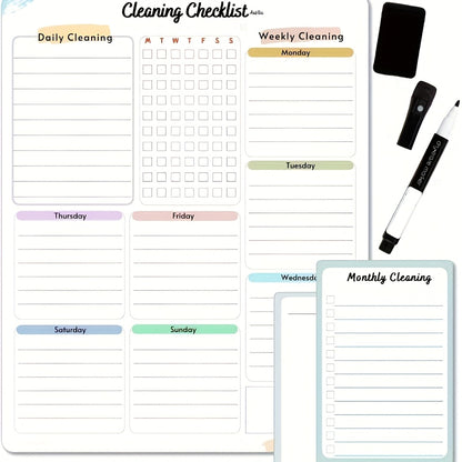 Cleaning Checklist Dry Erase Magnetic Whiteboard For Refrigerator | Daily, Weekly And Monthly Cleaning Chores Planner| Cleaning List Schedule For Adults