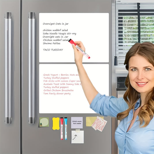 2 Refrigerator Magnetic Dry Erase Pads - Erasable Magnetic Whiteboard, 2 Marker Pens And 1 Eraser Flexible Magnetic Blank Notebook, Suitable For Home Kitchen Shelf Storage And Office Use