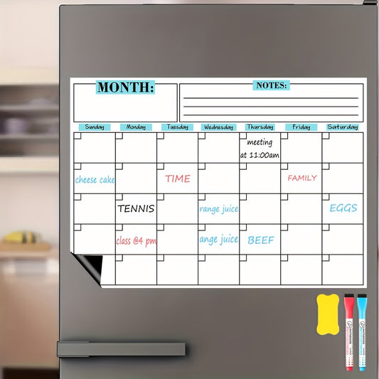 Refrigerator Magnetic Dry Erase Calendar, 9.8x13.77in Monthly and Weekly Plan Whiteboard - for Kitchen Refrigerator Planning Manager, Comes with 2 Markers and Large Eraser - Magnetic Dry Erase Whiteboard