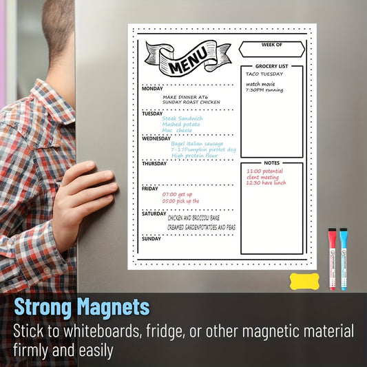 Refrigerator Magnetic Dry Wipe Menu Board With 2 Marker Pens And Large Eraser, Refrigerator Magnetic Dining Schedule 15.7 \