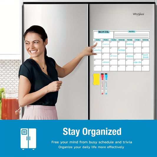 Refrigerator Magnetic Dry Erase Calendar, 9.8x13.77in Monthly and Weekly Plan Whiteboard - for Kitchen Refrigerator Planning Manager, Comes with 2 Markers and Large Eraser - Magnetic Dry Erase Whiteboard