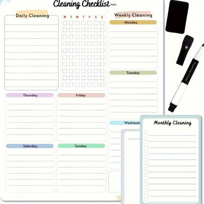 Cleaning Checklist Dry Erase Magnetic Whiteboard For Refrigerator | Daily, Weekly And Monthly Cleaning Chores Planner| Cleaning List Schedule For Adults