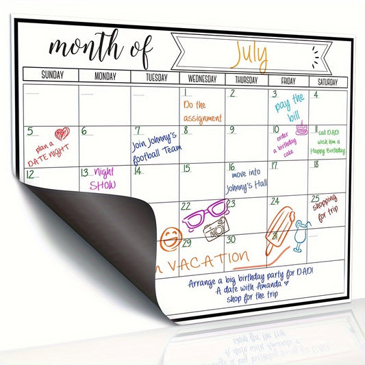Large Magnetic Dry Erase Refrigerator Calendar Whiteboard - Smudge-Free, Ghosting-Free, Easy-to-Clean Monthly Planner - Perfect for Family Schedules, Meal Planning, and Notes