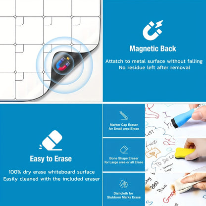 2 Refrigerator Magnetic Dry Erase Pads - Erasable Magnetic Whiteboard, 2 Marker Pens And 1 Eraser Flexible Magnetic Blank Notebook, Suitable For Home Kitchen Shelf Storage And Office Use