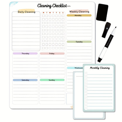 Cleaning Checklist Dry Erase Magnetic Whiteboard For Refrigerator | Daily, Weekly And Monthly Cleaning Chores Planner| Cleaning List Schedule For Adults