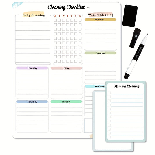 Cleaning Checklist Dry Erase Magnetic Whiteboard For Refrigerator | Daily, Weekly And Monthly Cleaning Chores Planner| Cleaning List Schedule For Adults