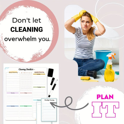 Cleaning Checklist Dry Erase Magnetic Whiteboard For Refrigerator | Daily, Weekly And Monthly Cleaning Chores Planner| Cleaning List Schedule For Adults