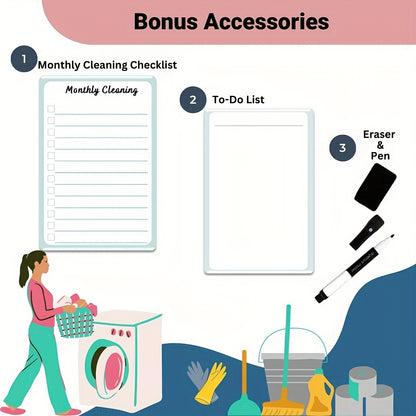 Cleaning Checklist Dry Erase Magnetic Whiteboard For Refrigerator | Daily, Weekly And Monthly Cleaning Chores Planner| Cleaning List Schedule For Adults