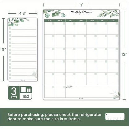 Dry Erase Calendar for Refrigerator Greenery Magnetic Fridge Calendar Whiteboard Set of Vertical Monthly Dry Erase Calendar for Fridge and 2 List Board 4 Markers + Eraser
