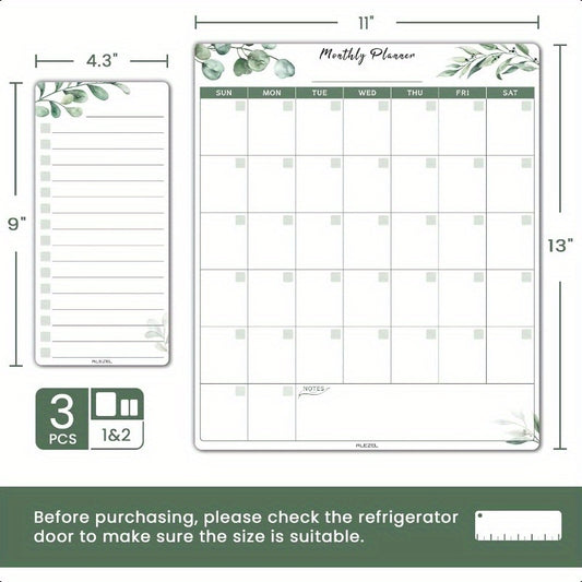 Dry Erase Calendar for Refrigerator Greenery Magnetic Fridge Calendar Whiteboard Set of Vertical Monthly Dry Erase Calendar for Fridge and 2 List Board 4 Markers + Eraser