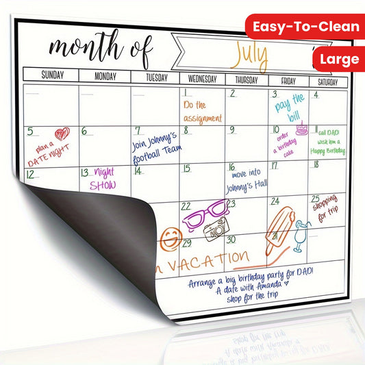 Large Magnetic Dry Erase Refrigerator Calendar Whiteboard - Smudge-Free, Ghosting-Free, Easy-to-Clean Monthly Planner - Perfect for Family Schedules, Meal Planning, and Notes