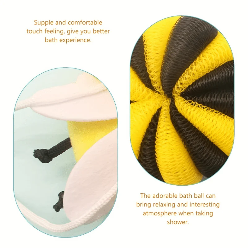 (4 Pieces) Cartoon Bee Bath Sponge Shower Sponge Balls for Exfoliating